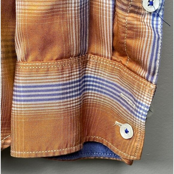Tommy Bahama Mens Shirt Button Up Long Sleeve Casual Orange Blue Plaid X-Large - Picture 7 of 13